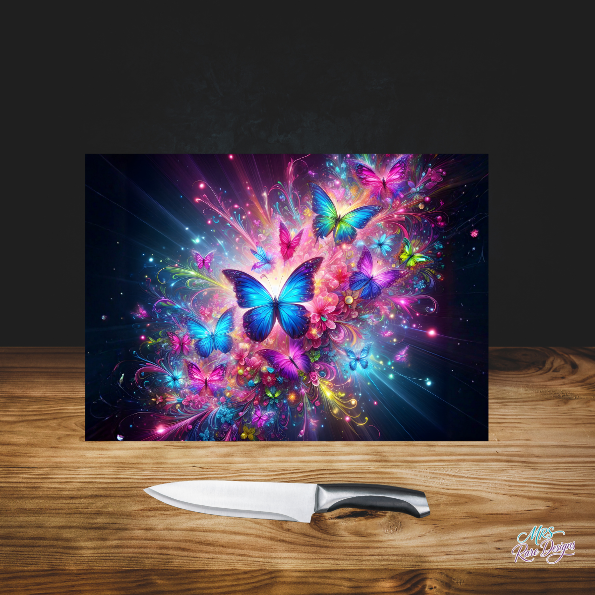 "Midnight Bloom" Butterfly Glass Cutting Board