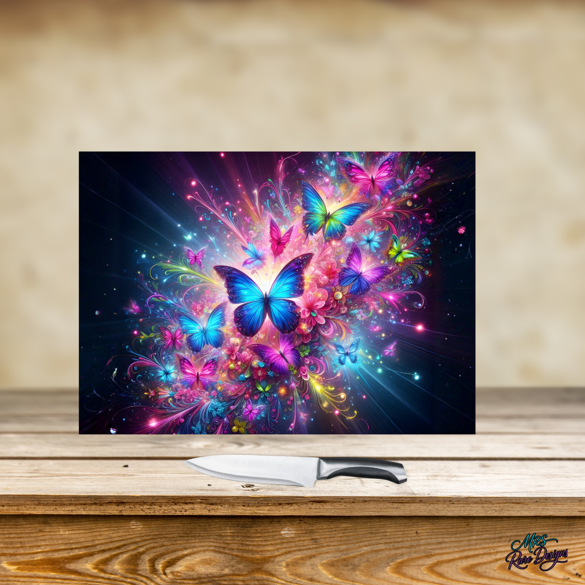 "Midnight Bloom" Butterfly Glass Cutting Board