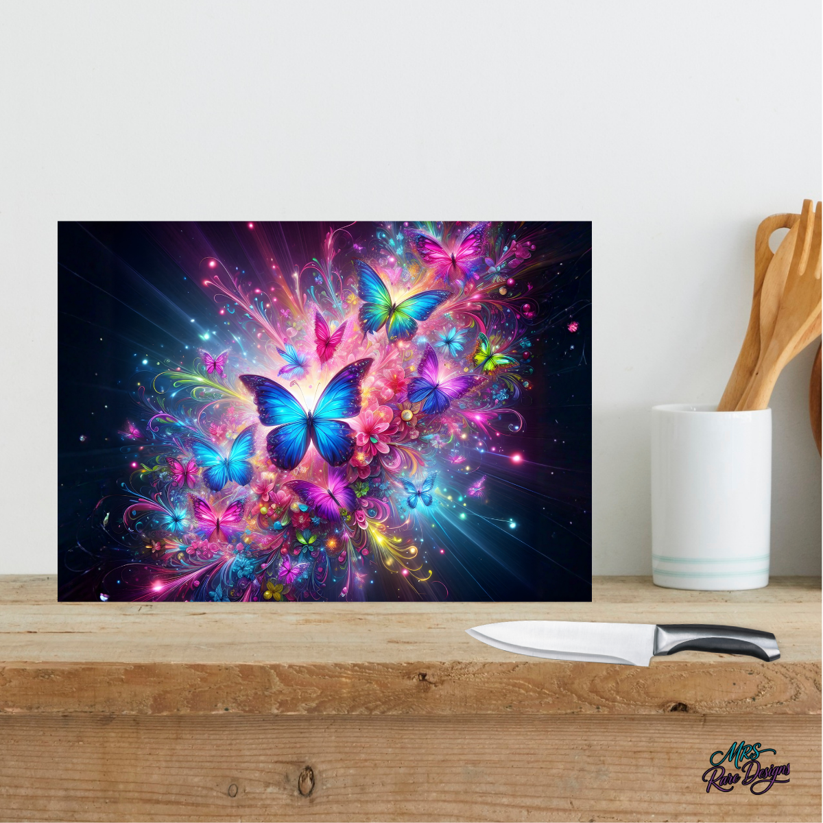 "Midnight Bloom" Butterfly Glass Cutting Board