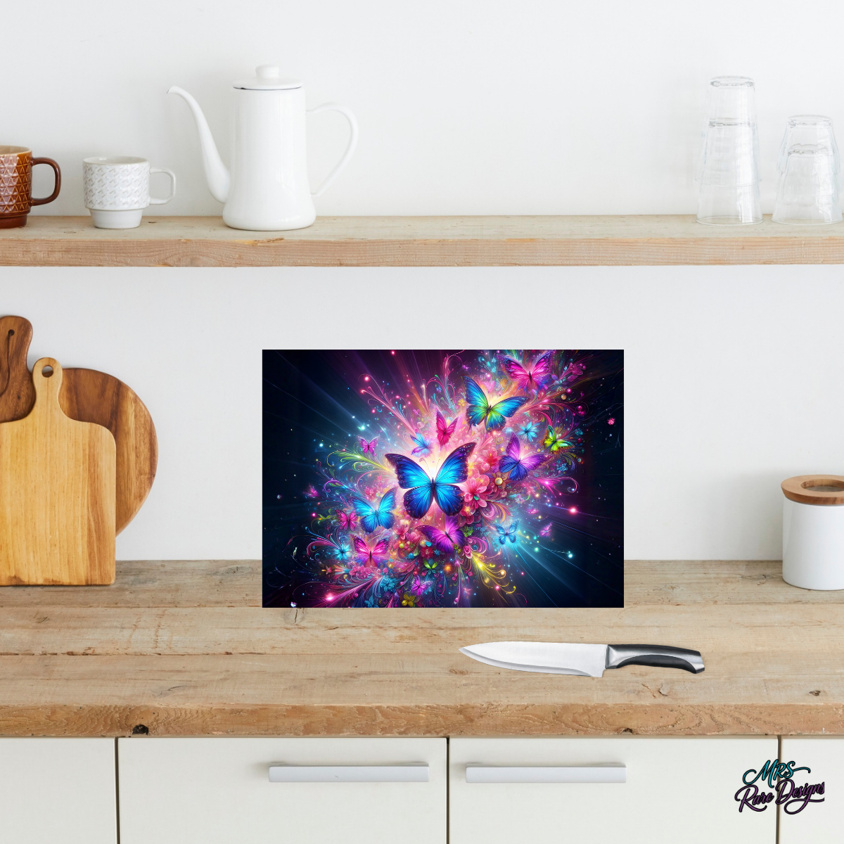 "Midnight Bloom" Butterfly Glass Cutting Board