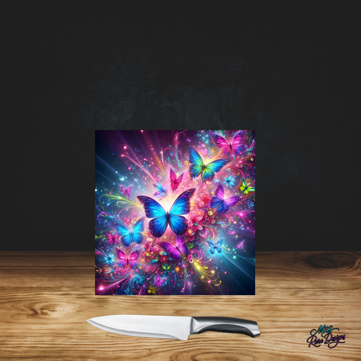 "Butterfly Nebula" Square Glass Cutting Board