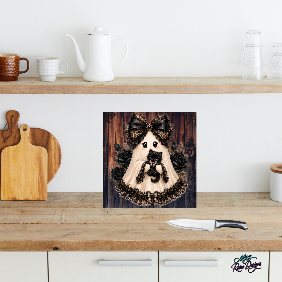 "Boo & Her Familiar" Mini Glass Cutting Board (9")