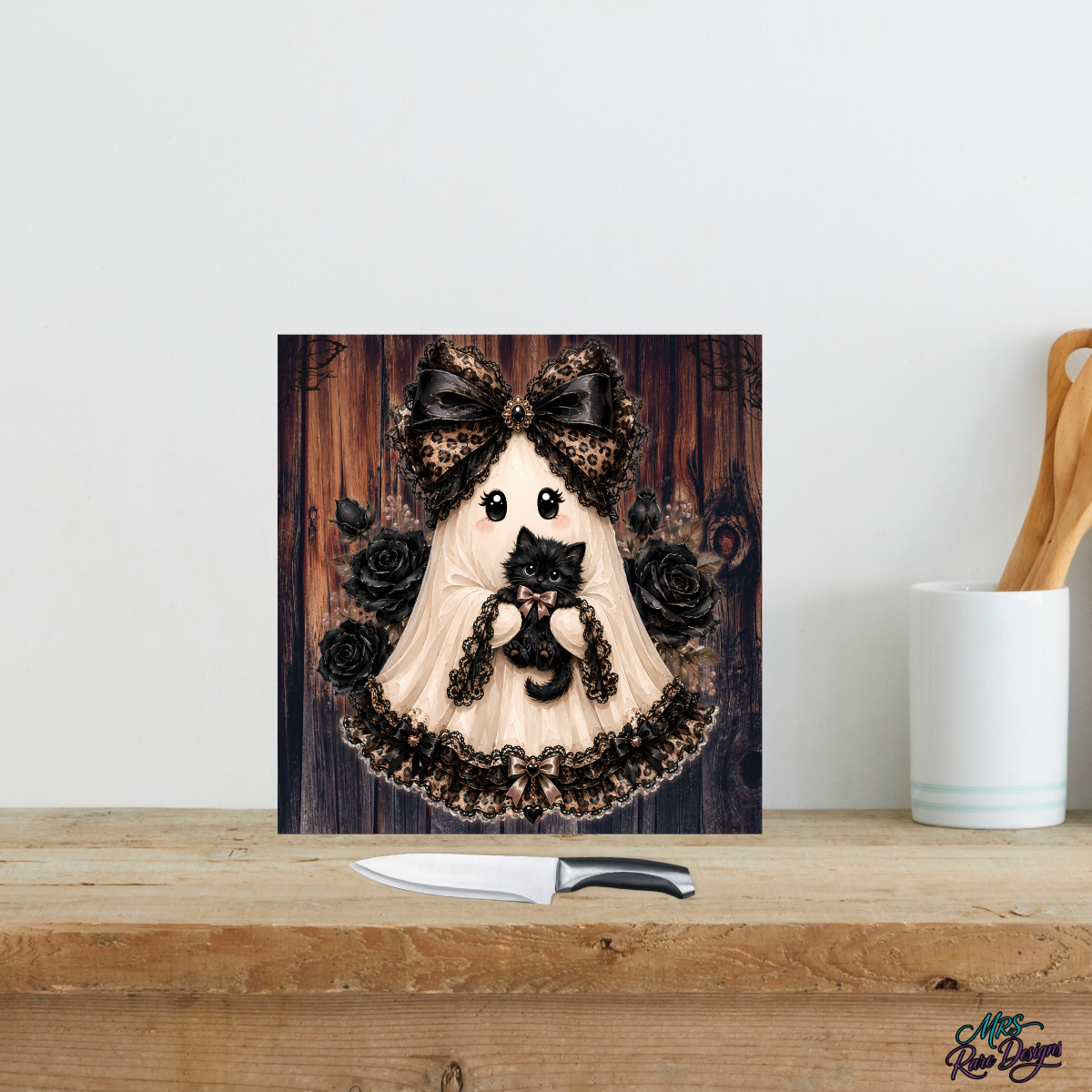 "Boo & Her Familiar" Mini Glass Cutting Board (9")