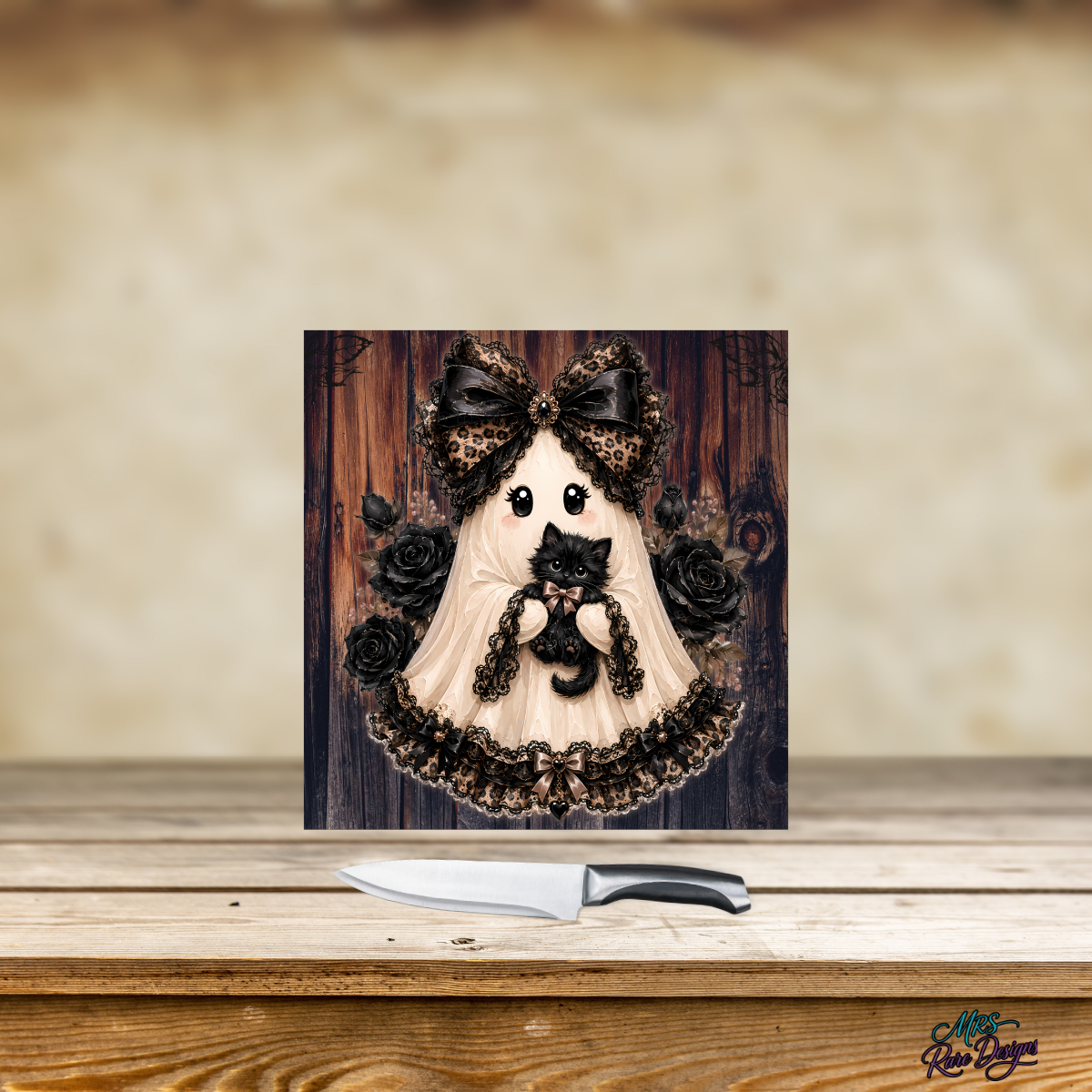 "Boo & Her Familiar" Mini Glass Cutting Board (9")
