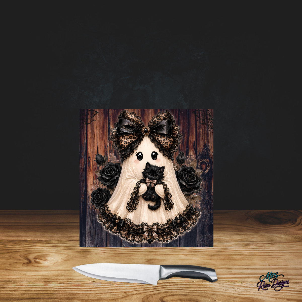 "Boo & Her Familiar" Mini Glass Cutting Board (9")