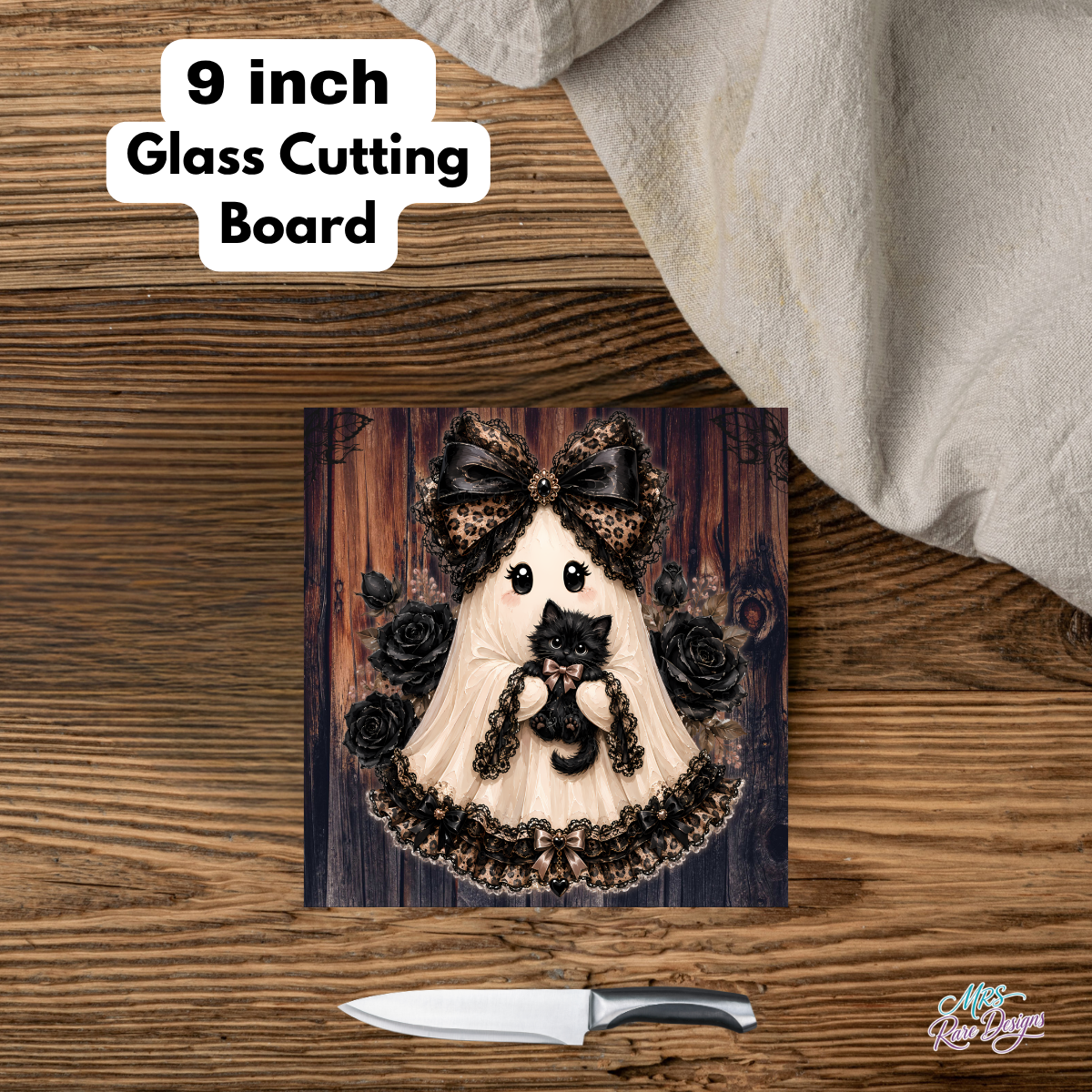 "Boo & Her Familiar" Mini Glass Cutting Board (9")