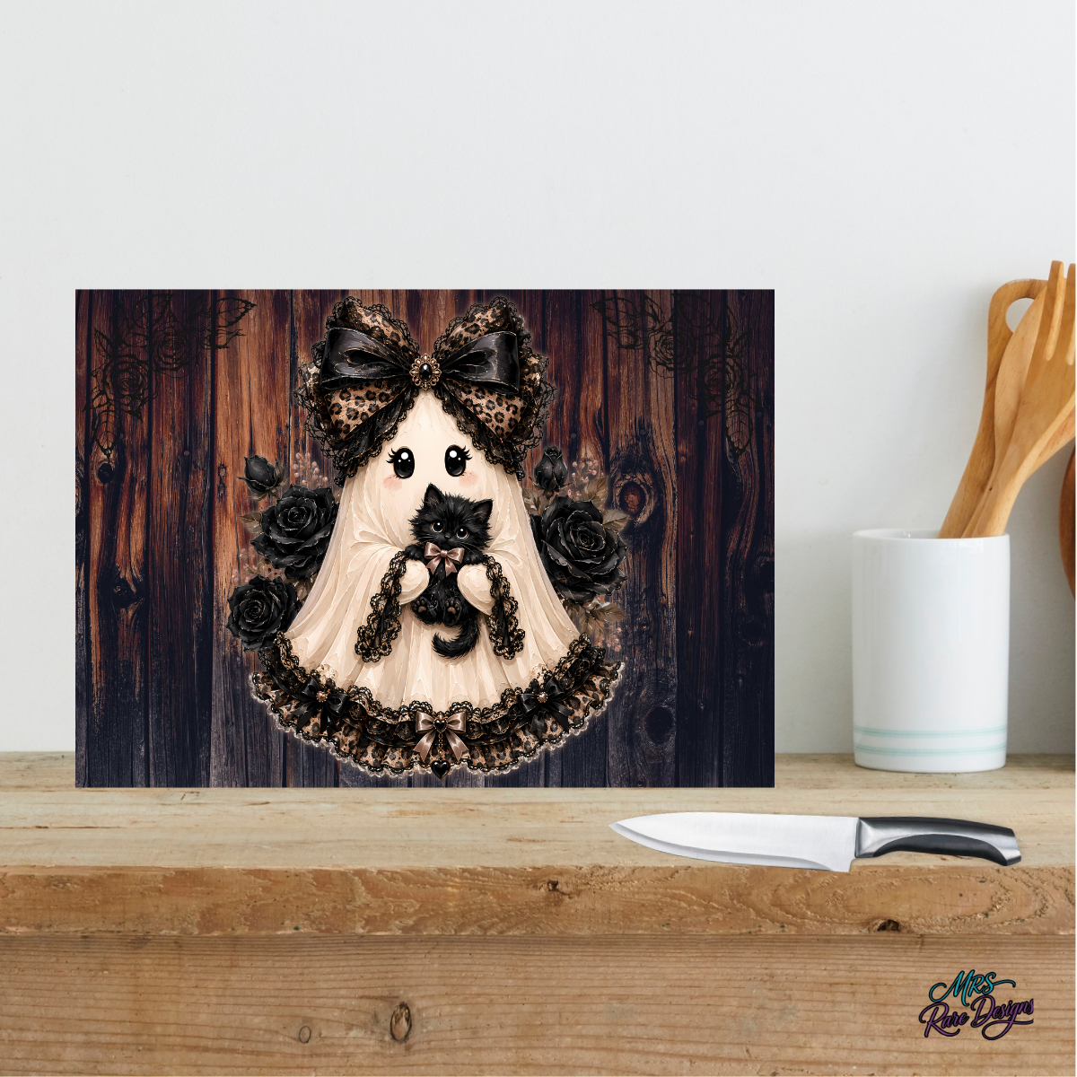 Boo & Her Familiar" Glass Cutting Board