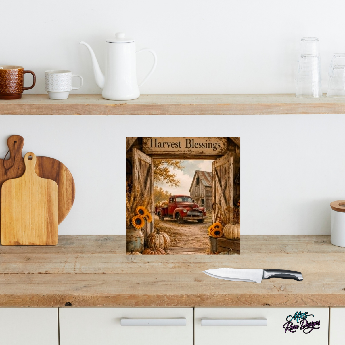 Harvest Blessings Square Glass Cutting Board (9-Inch)