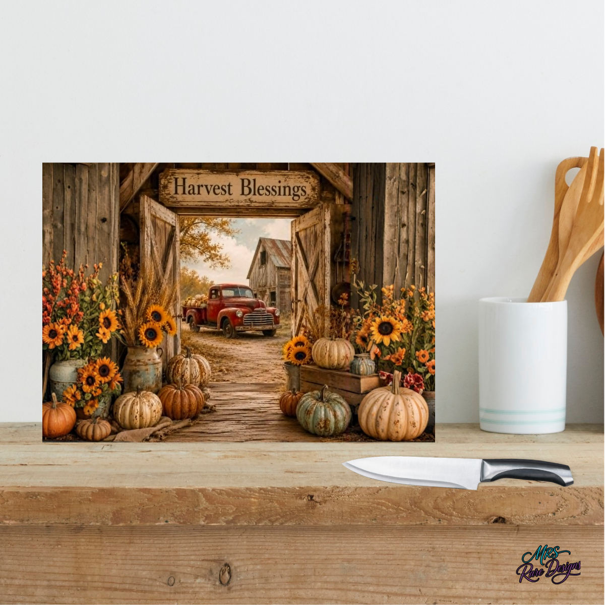 The 'Harvest Blessings' Vintage Barn Glass Cutting Board