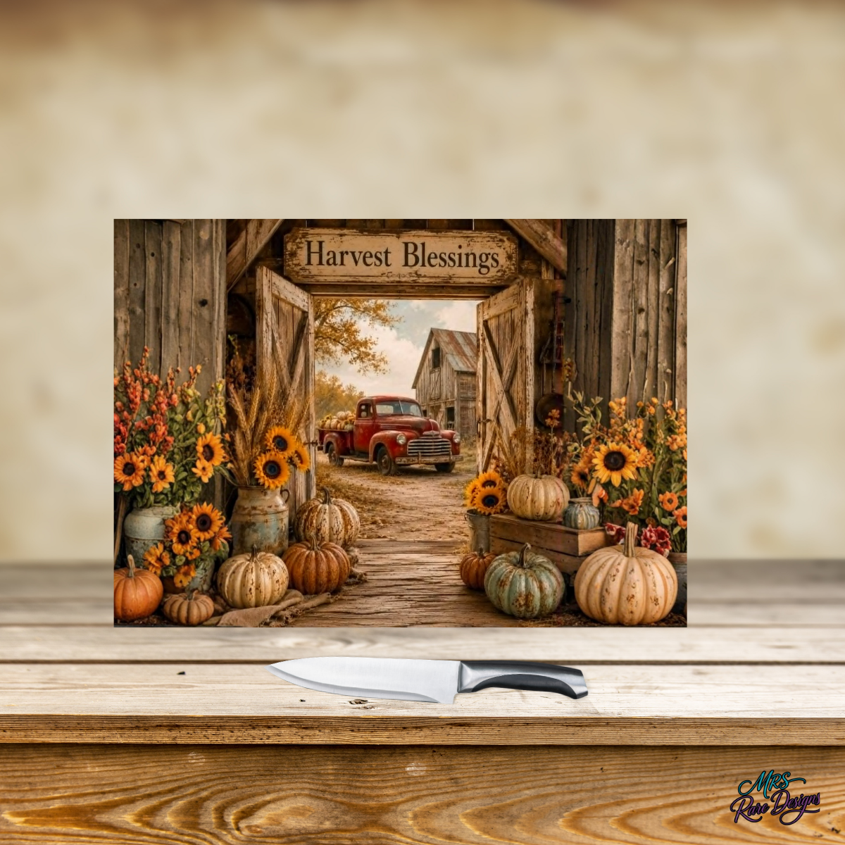 The 'Harvest Blessings' Vintage Barn Glass Cutting Board