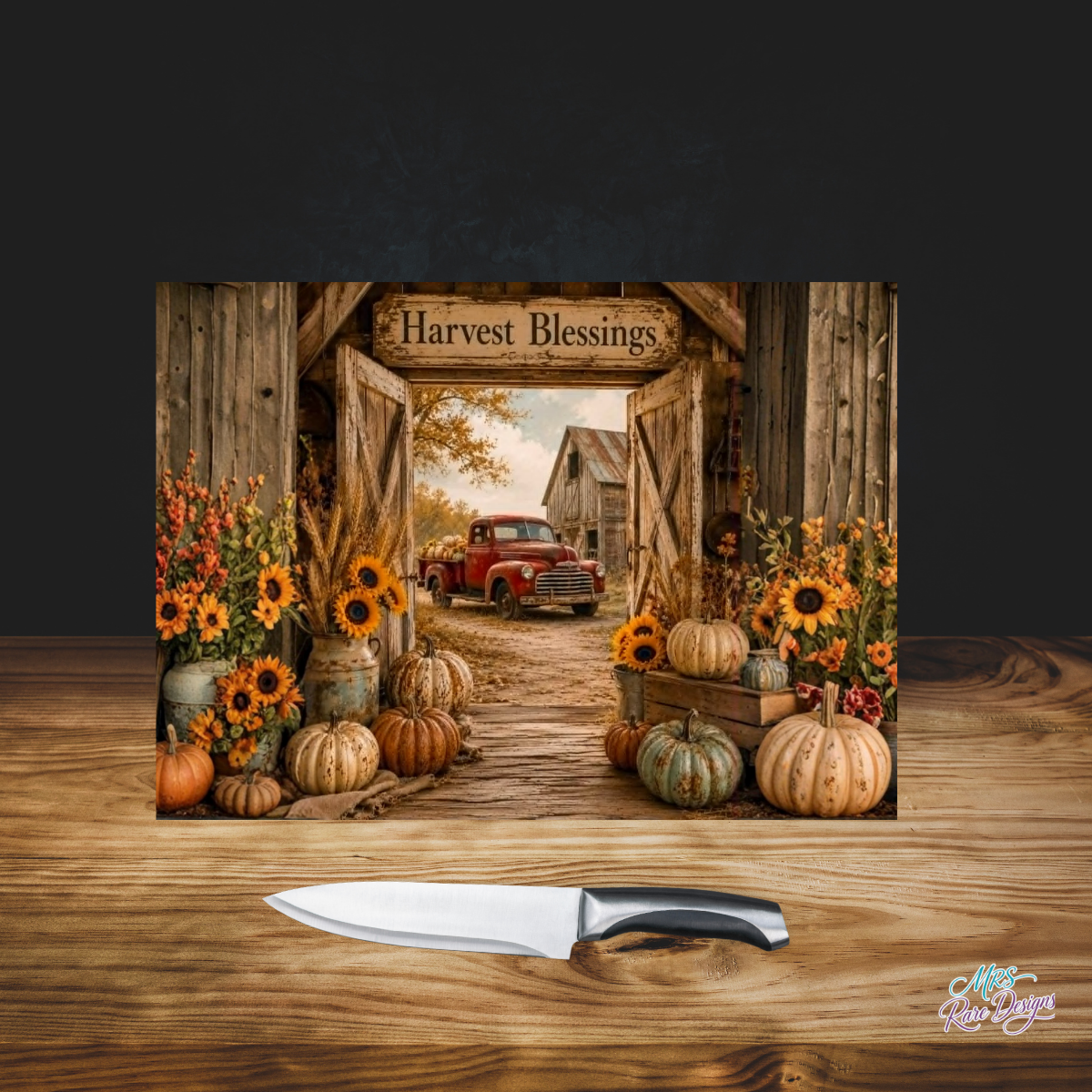 The 'Harvest Blessings' Vintage Barn Glass Cutting Board