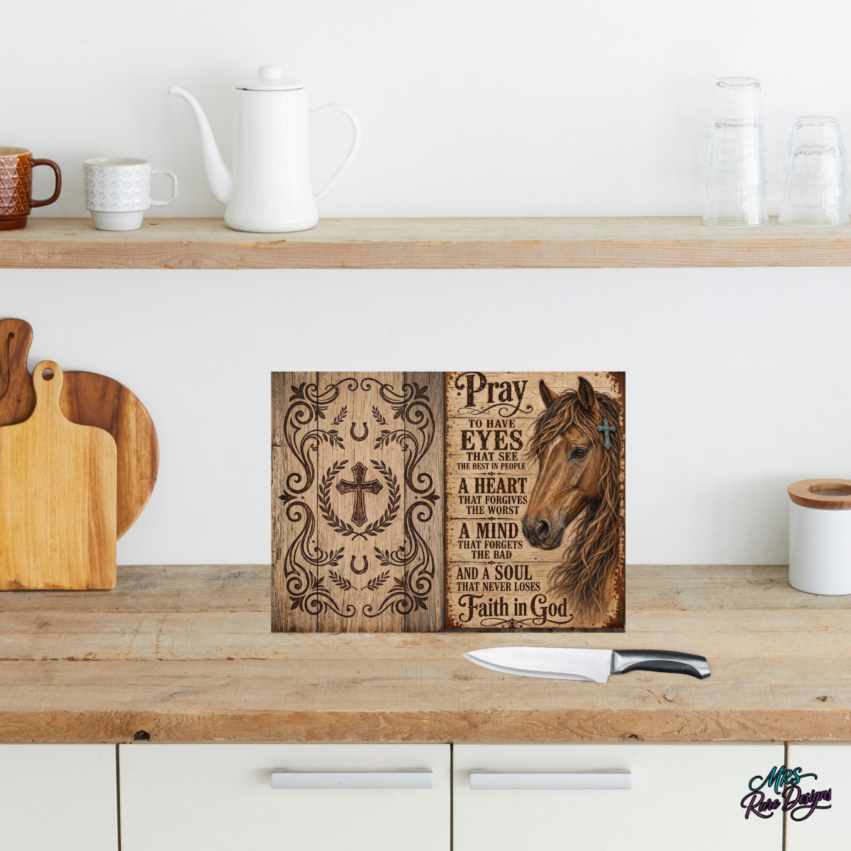 "Faith & Freedom" Western Horse & Prayer 11x7.87 Glass Cutting Board