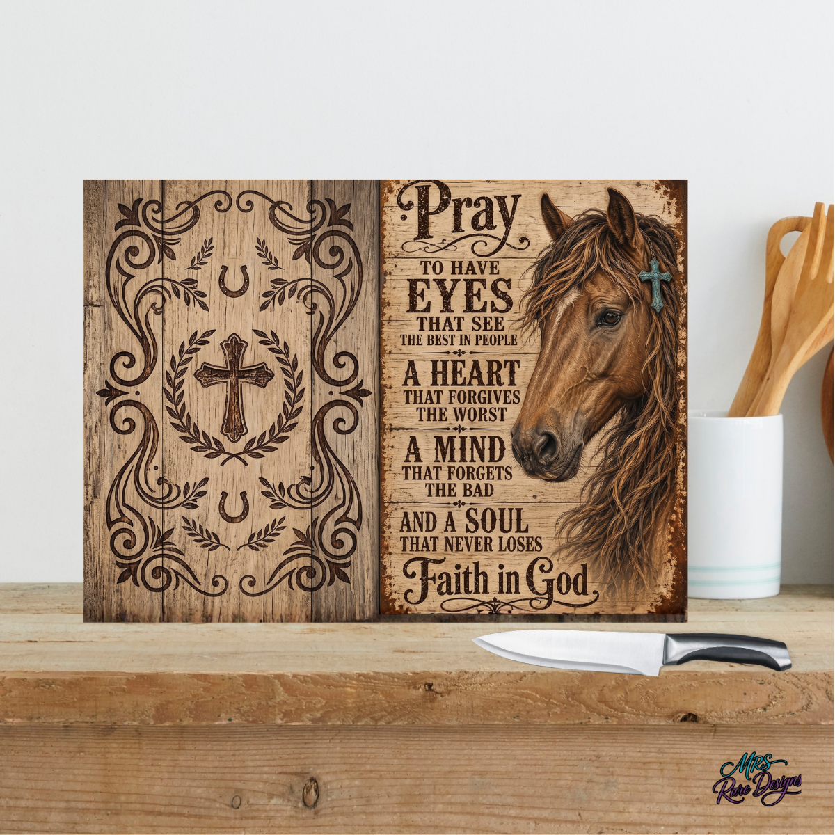 "Faith & Freedom" Western Horse & Prayer 11x7.87 Glass Cutting Board