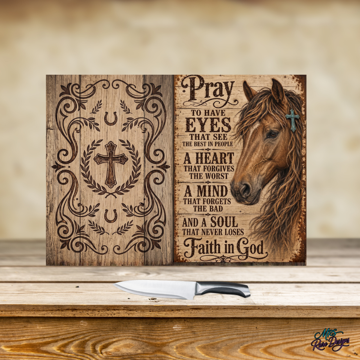"Faith & Freedom" Western Horse & Prayer 11x7.87 Glass Cutting Board