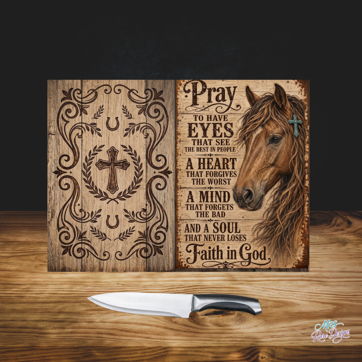 "Faith & Freedom" Western Horse & Prayer 11x7.87 Glass Cutting Board
