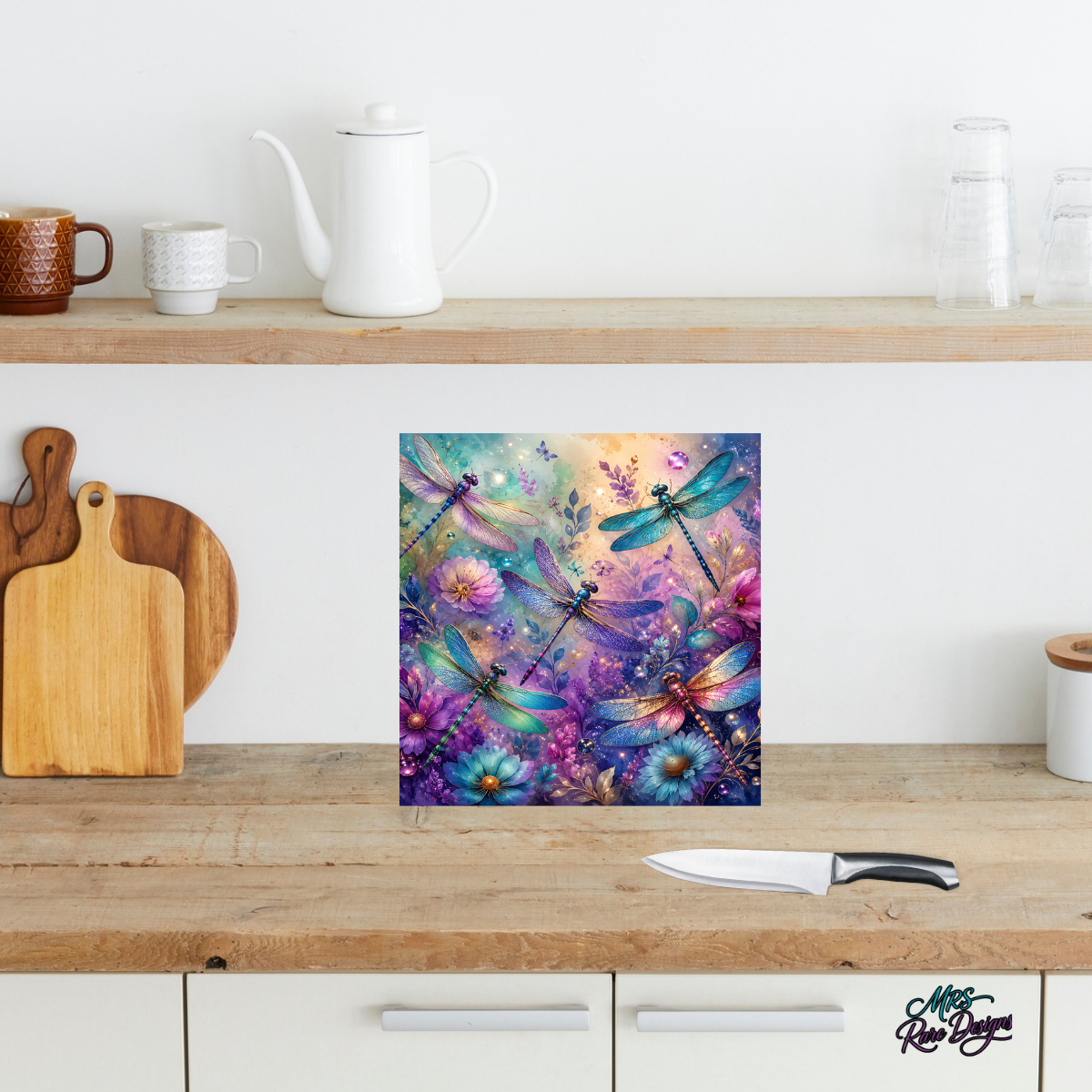 "Dragonfly Dreams" Mini Square Glass Cutting Board (9")