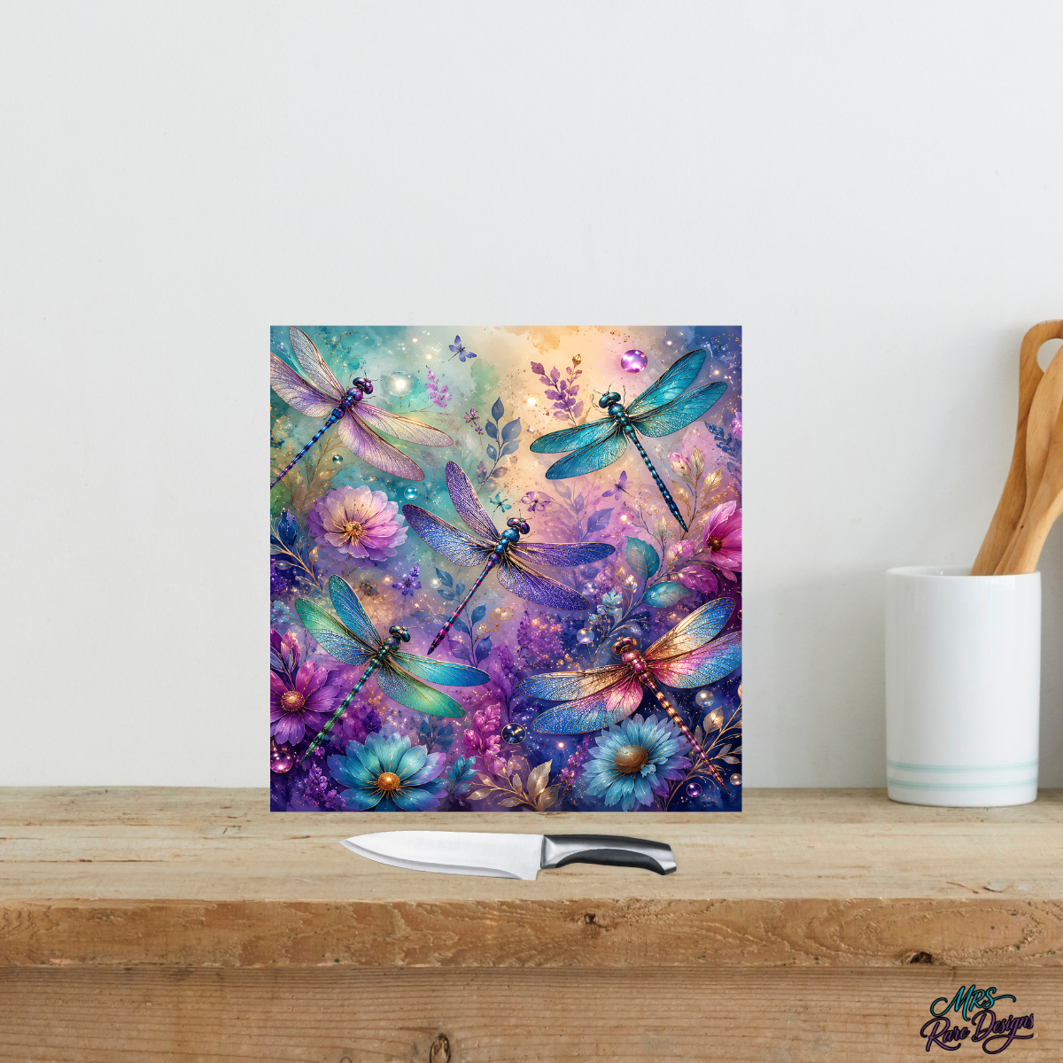 "Dragonfly Dreams" Mini Square Glass Cutting Board (9")