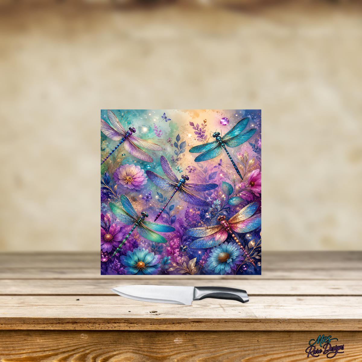 "Dragonfly Dreams" Mini Square Glass Cutting Board (9")