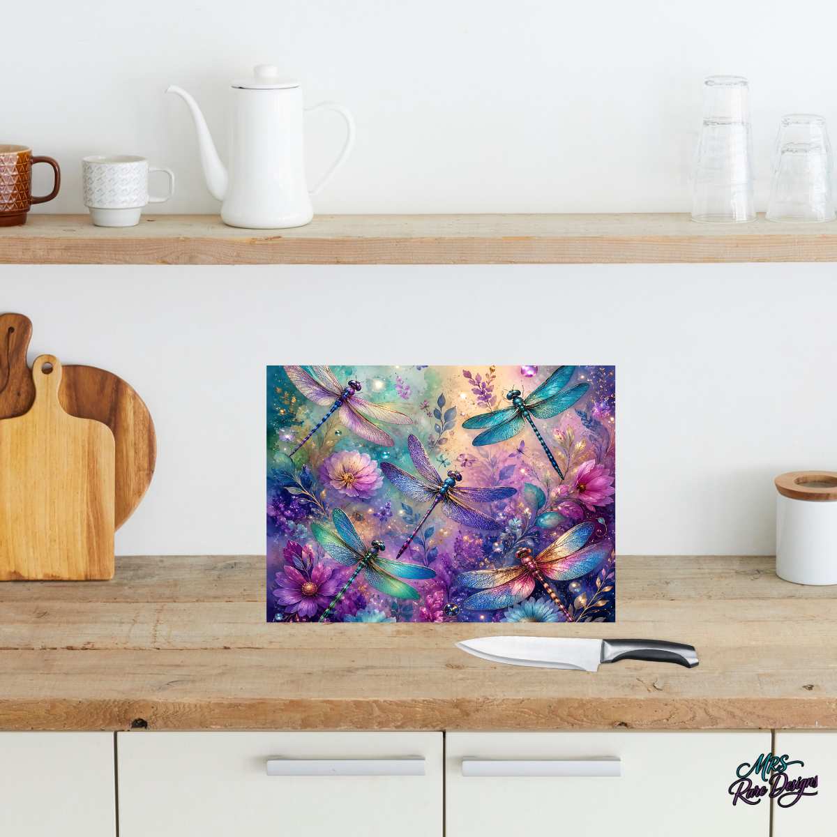 "Dragonfly Dreams" Glass Cutting & Serving Board (11" x 7.87")