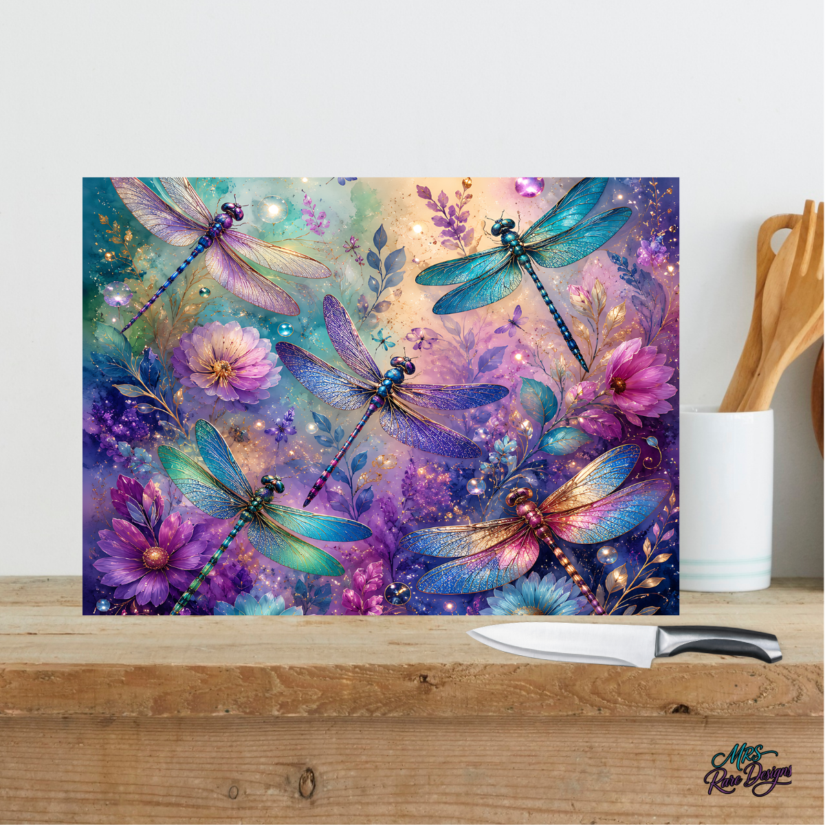 "Dragonfly Dreams" Glass Cutting & Serving Board (11" x 7.87")