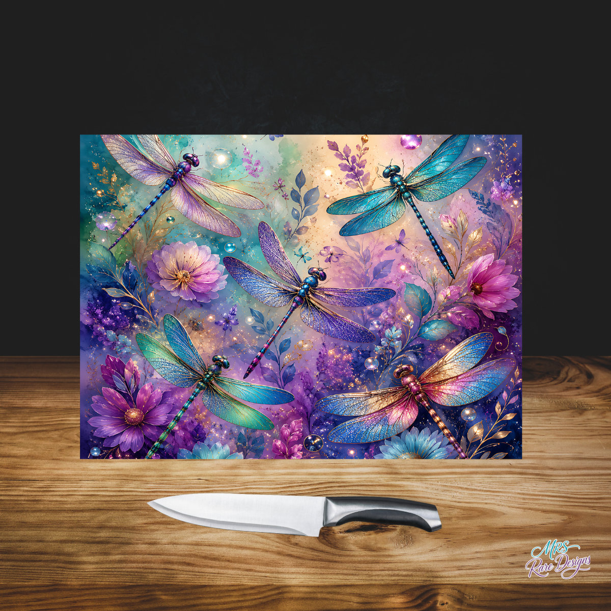 "Dragonfly Dreams" Glass Cutting & Serving Board (11" x 7.87")