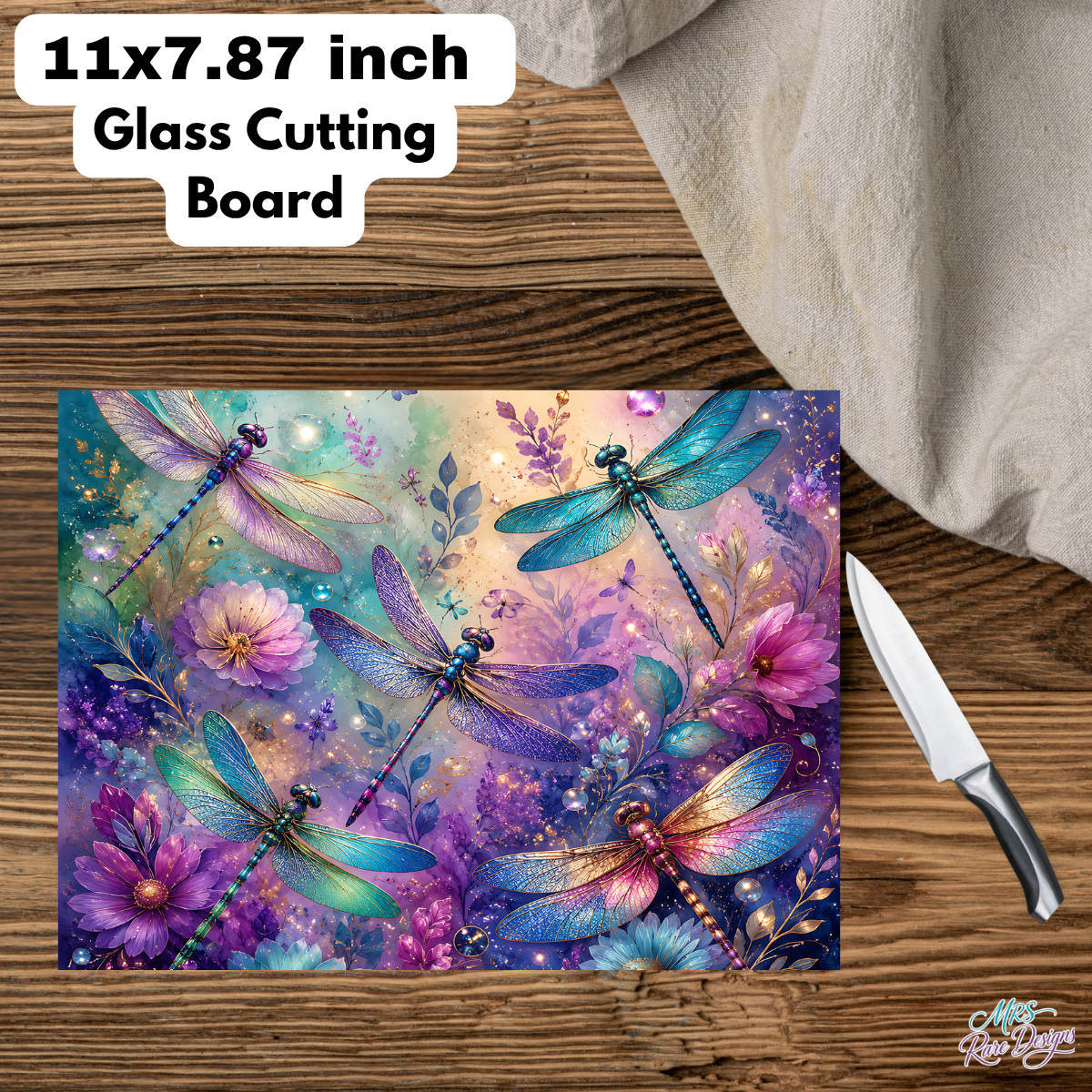 "Dragonfly Dreams" Glass Cutting & Serving Board (11" x 7.87")