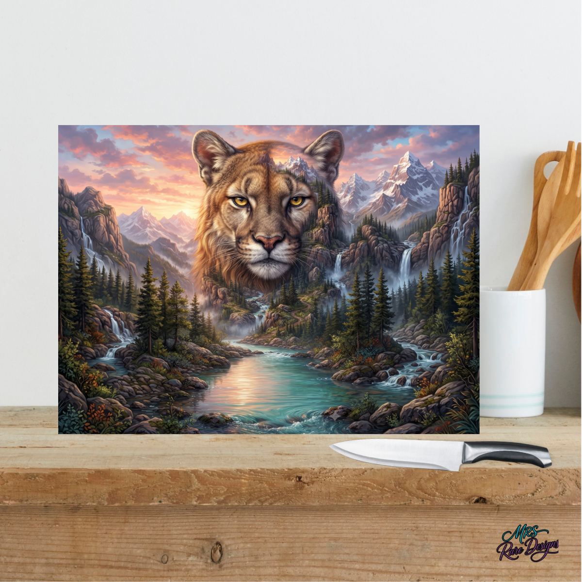 "Embrace the Journey" Mountain Lion Glass Cutting Board