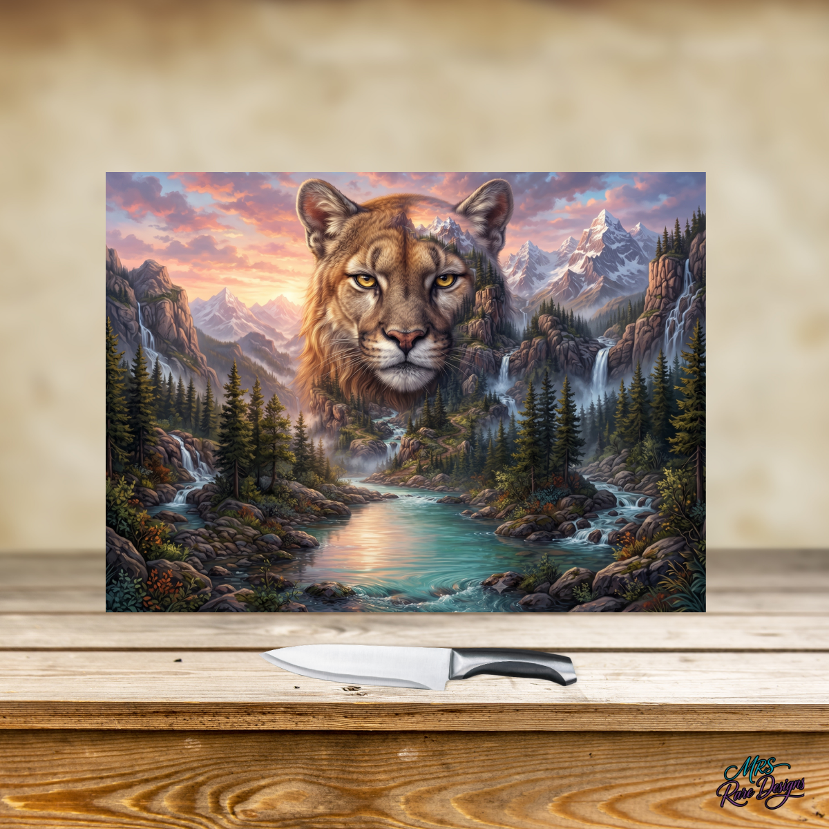 "Embrace the Journey" Mountain Lion Glass Cutting Board