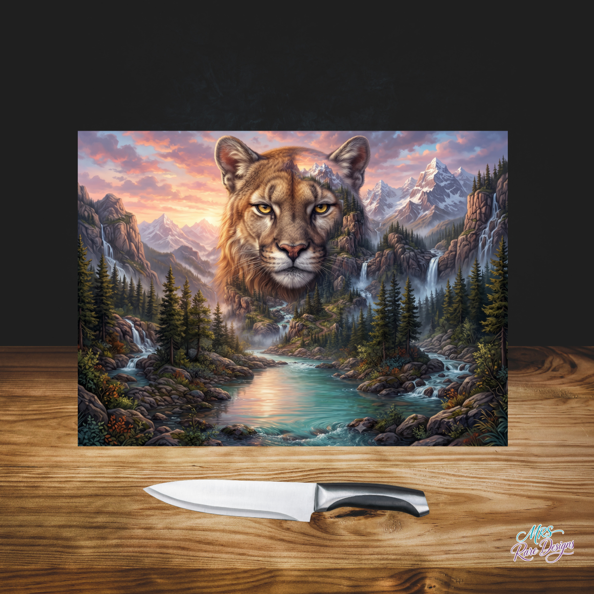 "Embrace the Journey" Mountain Lion Glass Cutting Board