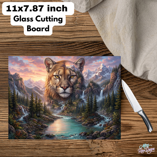 "Embrace the Journey" Mountain Lion Glass Cutting Board