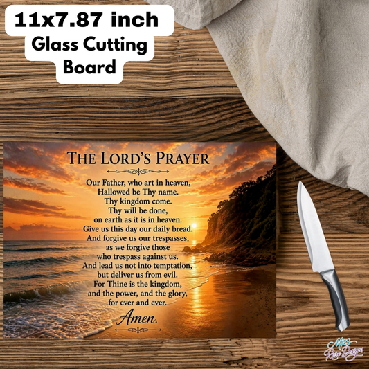The "Daily Bread" Sunset Lord's Prayer Glass Cutting Board (11" x 7.87")