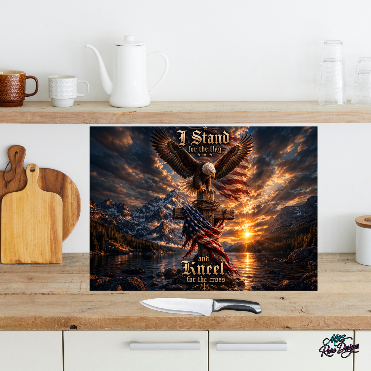 Faith & Freedom Eagle 11x15 Glass Cutting Board with Display Stand