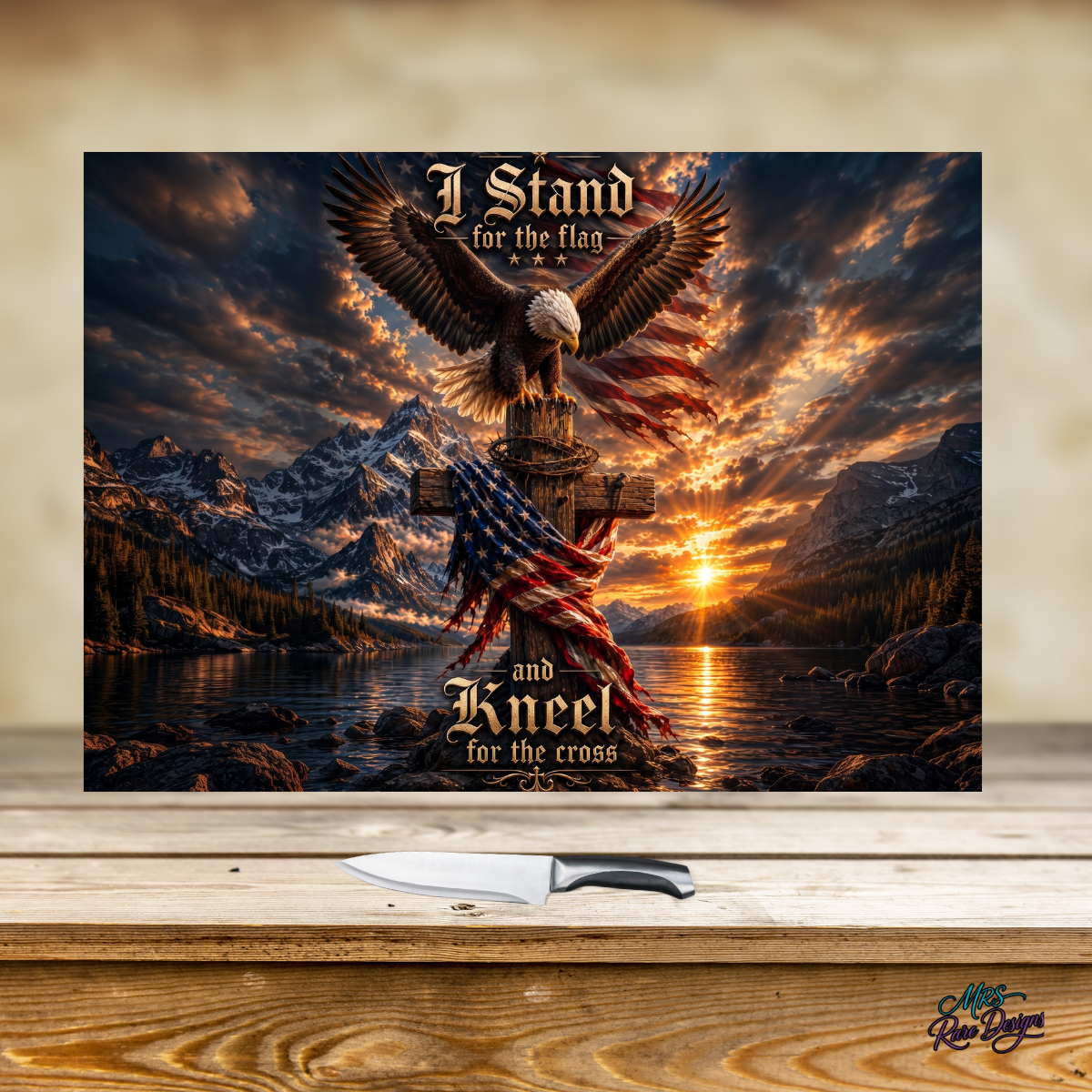 Faith & Freedom Eagle 11x15 Glass Cutting Board with Display Stand