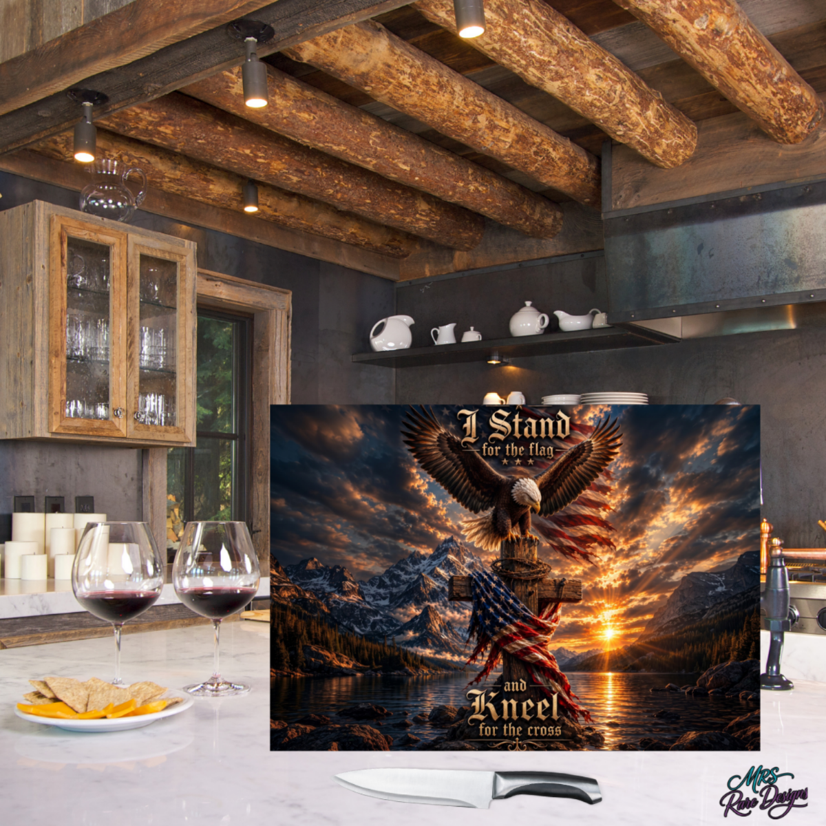Faith & Freedom Eagle 11x15 Glass Cutting Board with Display Stand