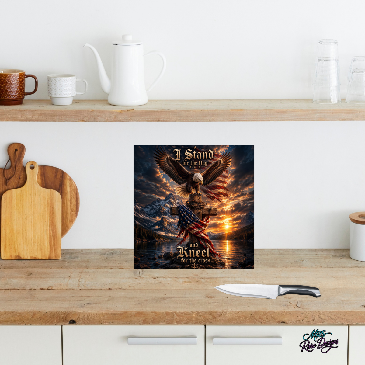 Faith, Flag & Freedom Eagle 9-Inch Square Glass Cutting Board