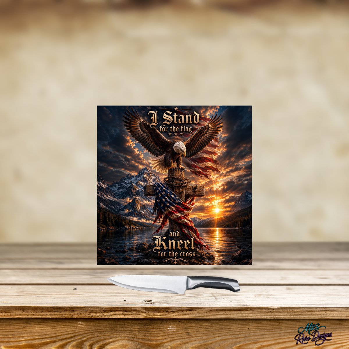 Faith, Flag & Freedom Eagle 9-Inch Square Glass Cutting Board