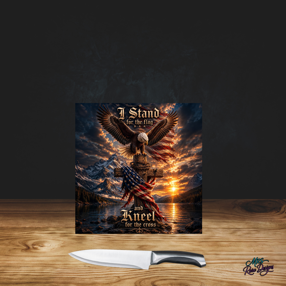 Faith, Flag & Freedom Eagle 9-Inch Square Glass Cutting Board