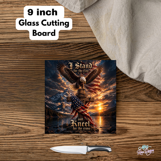 Faith, Flag & Freedom Eagle 9-Inch Square Glass Cutting Board