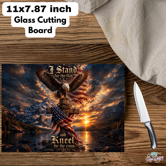 Faith & Freedom Eagle Glass Cutting Board – “Stand for the Flag, Kneel for the Cross”