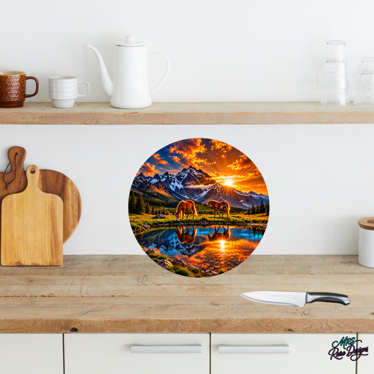 Amber Ridge Reflections 9-Inch Round Horse Glass Cutting Board
