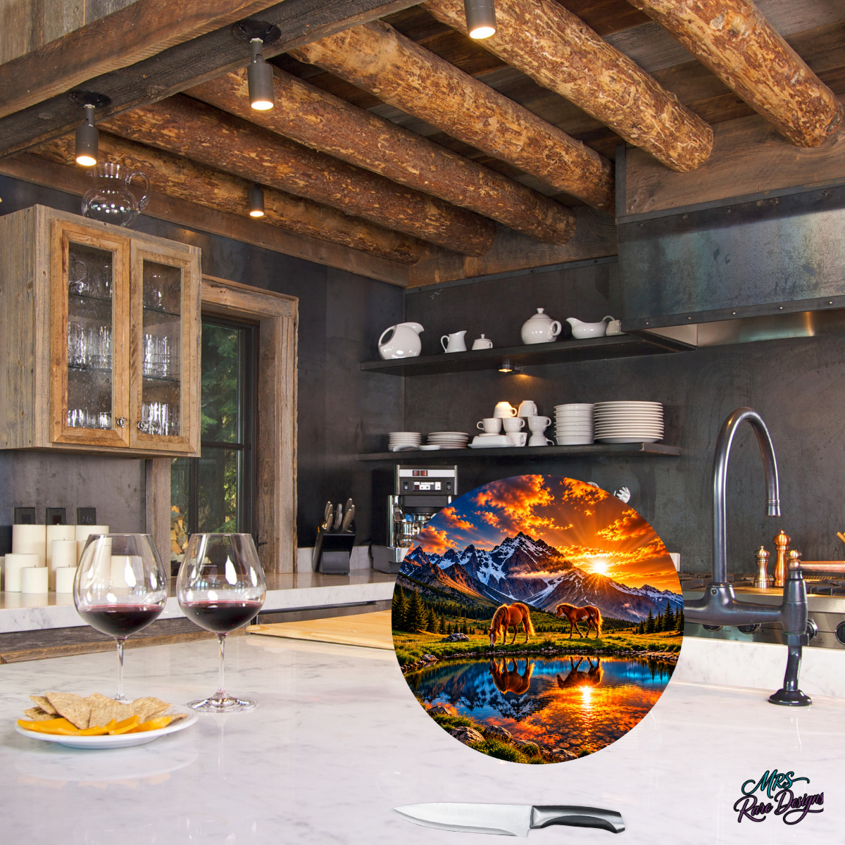Amber Ridge Reflections 9-Inch Round Horse Glass Cutting Board