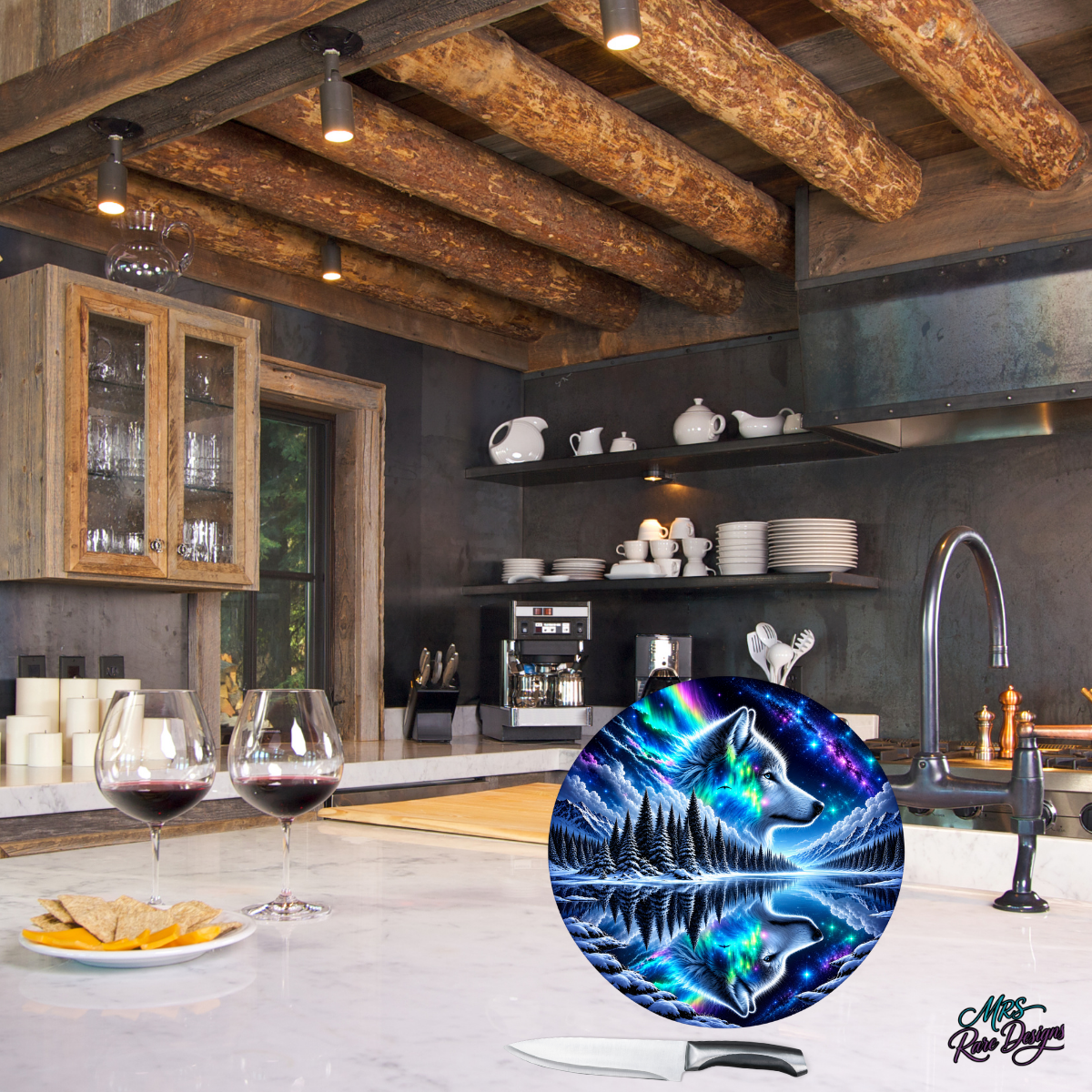 Aurora’s Call- 9-Inch Round Wolf Glass Cutting Board