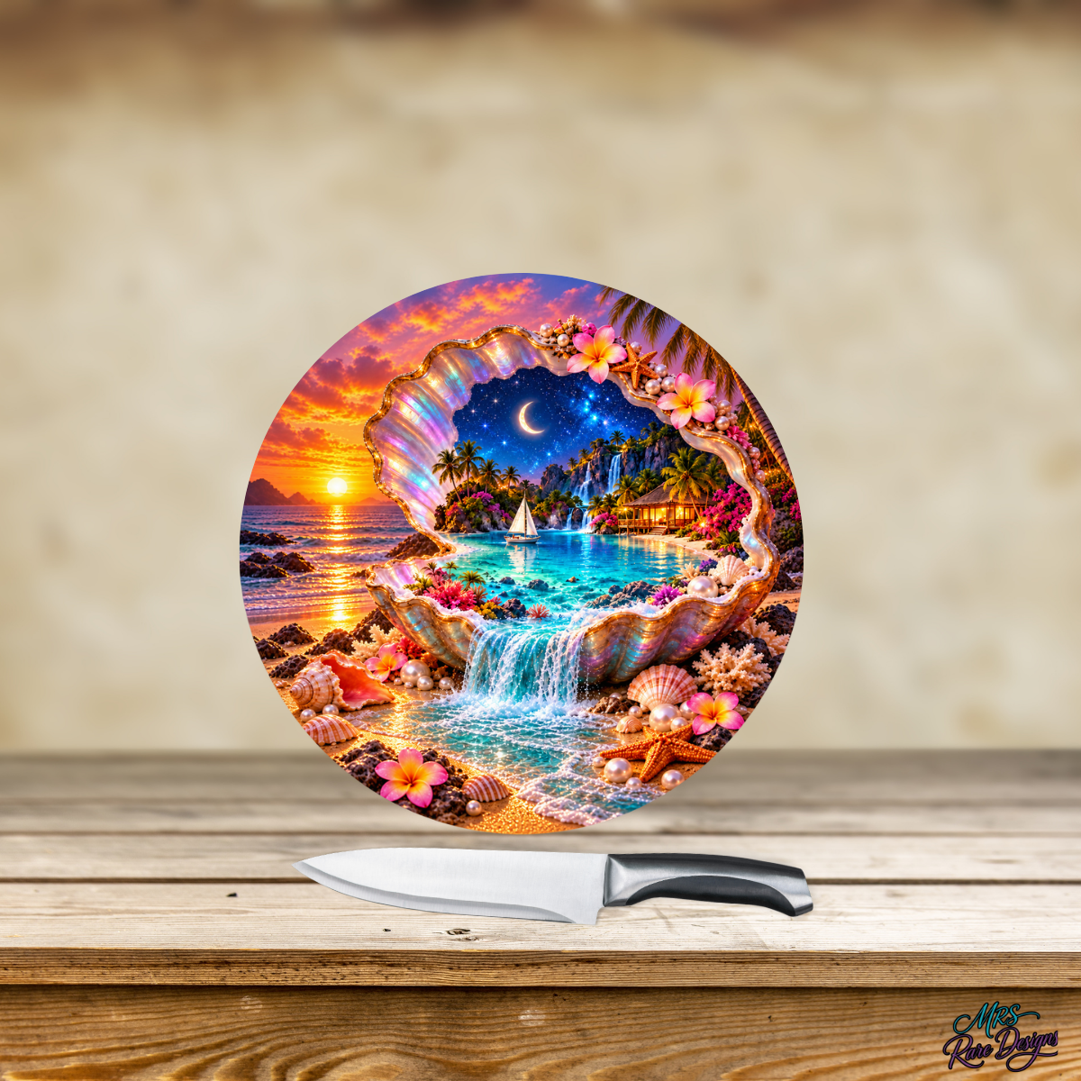 Pearl of Paradise — 9-Inch Round Glass Cutting Board