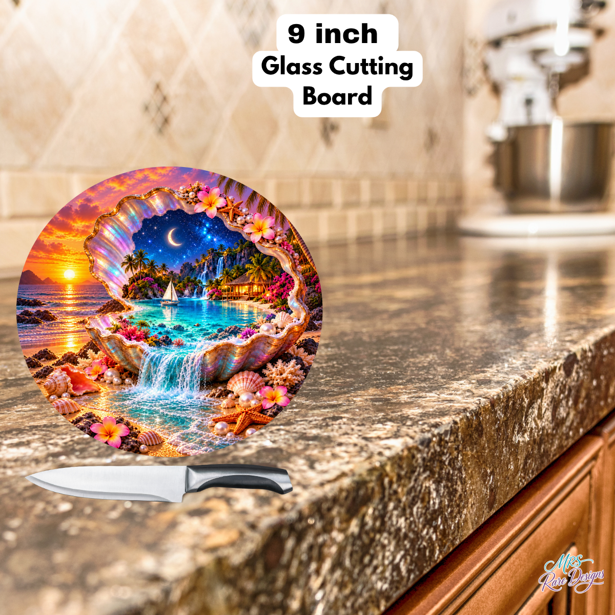 Pearl of Paradise — 9-Inch Round Glass Cutting Board