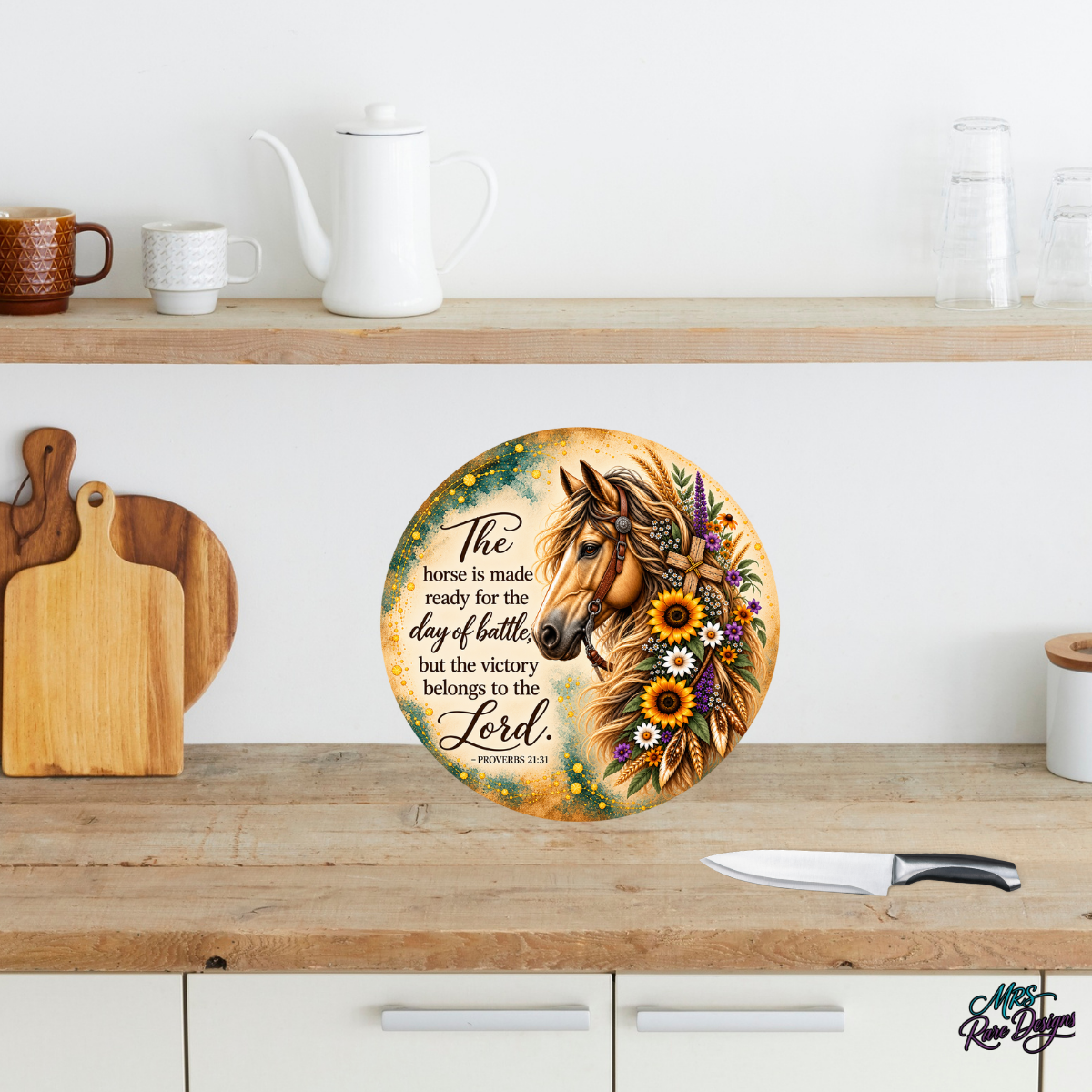 Grace in the Reins Round Horse & Scripture Glass Cutting Board
