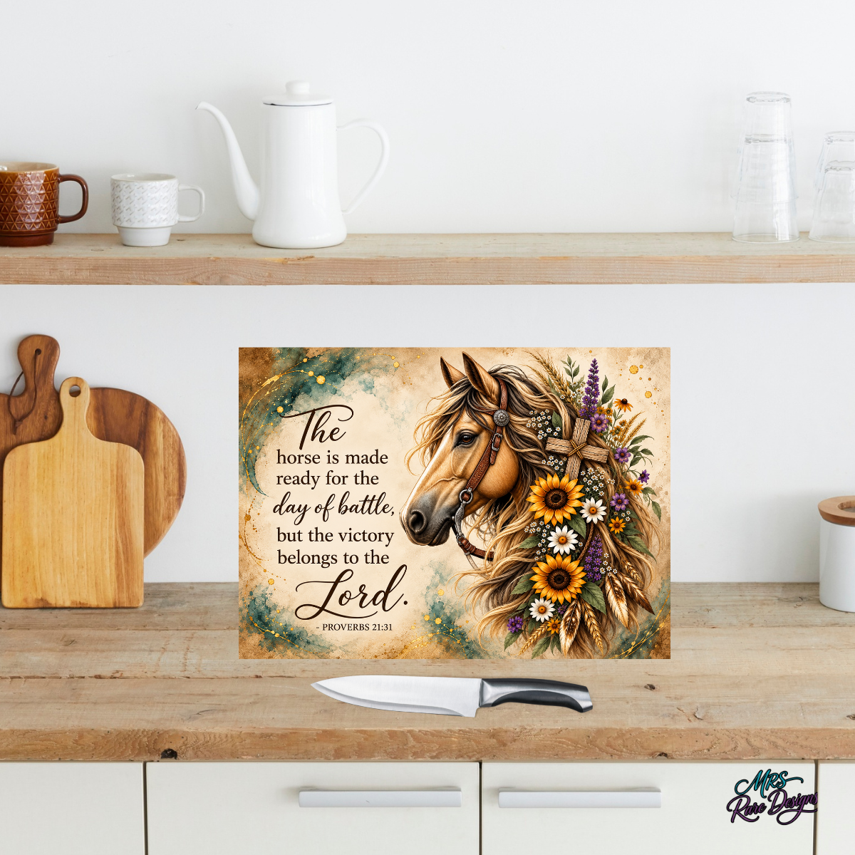 Grace in the Reins Horse & Scripture Glass Cutting Board