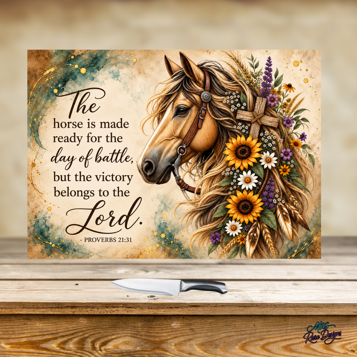 Grace in the Reins Horse & Scripture Glass Cutting Board