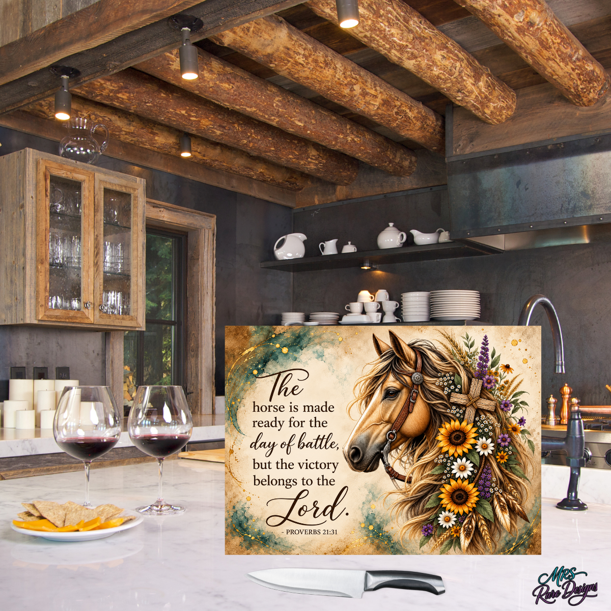 Grace in the Reins Horse & Scripture Glass Cutting Board