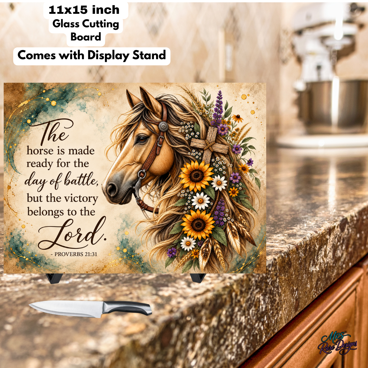 Grace in the Reins Horse & Scripture Glass Cutting Board