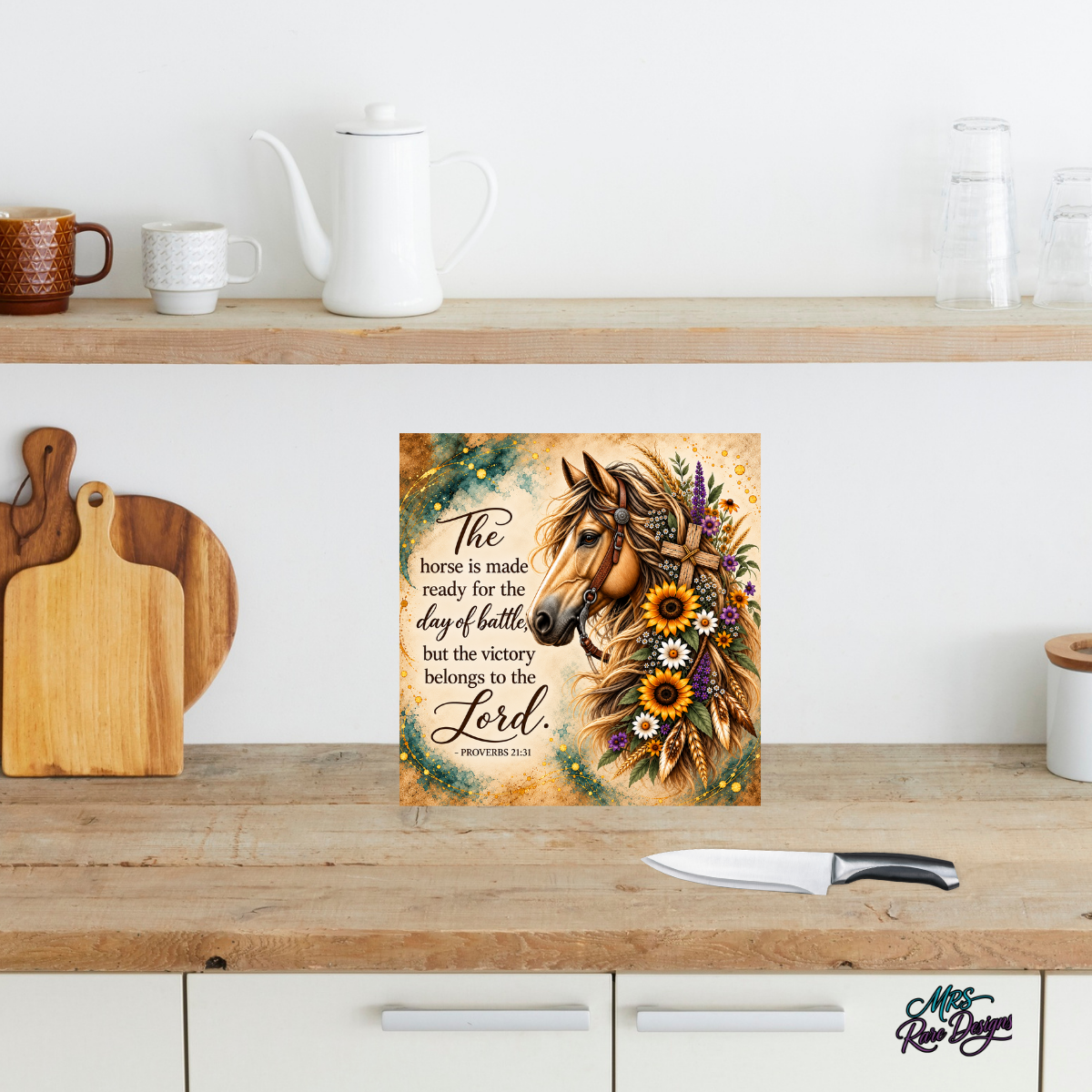 Grace in the Reins Square Horse & Scripture Glass Cutting Board – 9 Inch